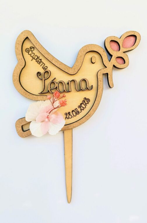 Cake Topper Personnalisé Baptême - Déco Gâteau Élégante