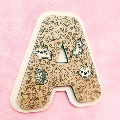 Lettre Adhésive Bois Personnalisée – Thème Chat-Licorne